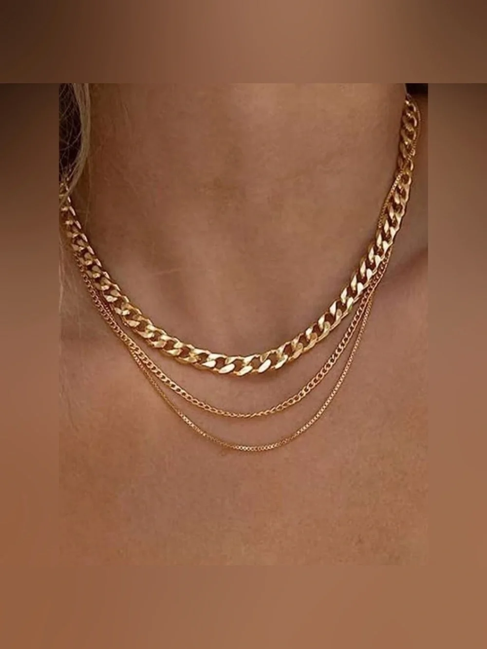 Gold Plated Stainless Steel 3pc Chain Necklace Set